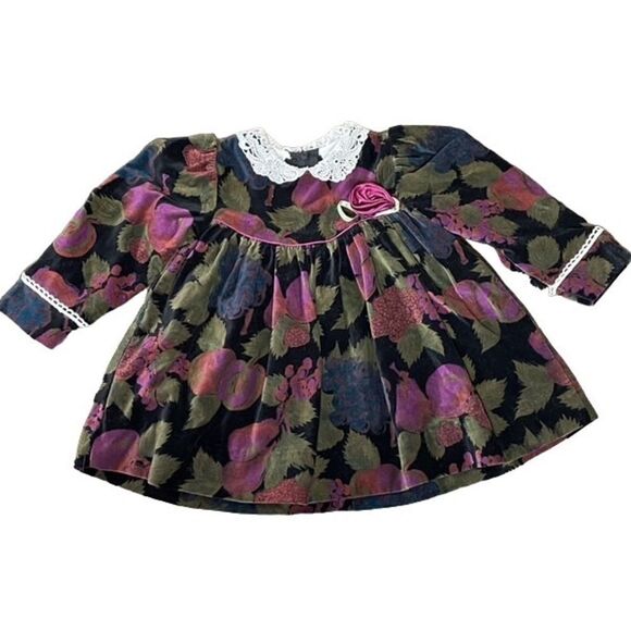 Vintage Pebbles & Stones Baby Velvet Floral Dress Size 18M - Picture 1 of 6